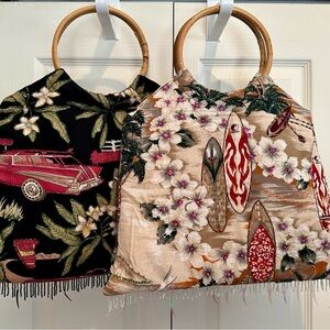 Vintage Baik Baik Honolulu hula purses/bags with bamboo handles Hawaiian Designs